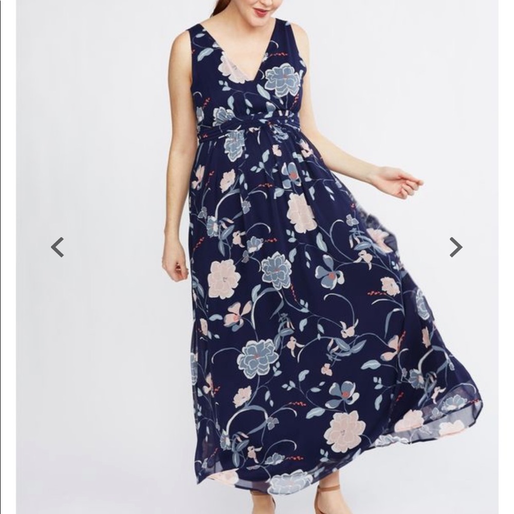 Maternity blue floral maxi dress